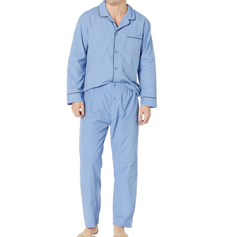 NWT Hanes Men's Woven Plain-Weave Pajama Set Size S Blue